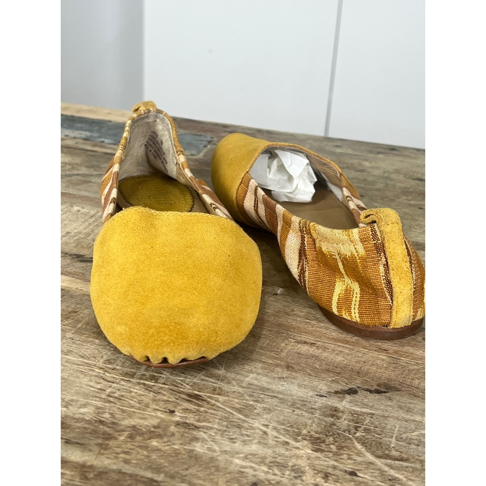Laligo Bettie Mustard Yellow Suede Ikat Textile Ballet Flats Womens Size 9M - Picture 7 of 9